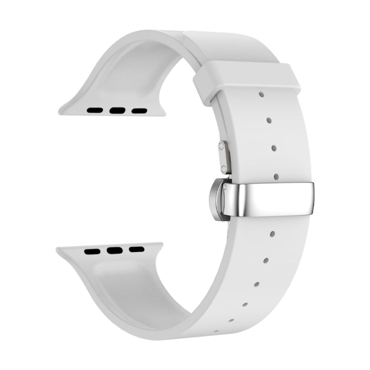 Metal Butterfly Buckle Silicone Watch Band For Apple Watch 5 40mm(White) - Watch Bands by PMC TechLife | Online Shopping South Africa | PMC TechLife