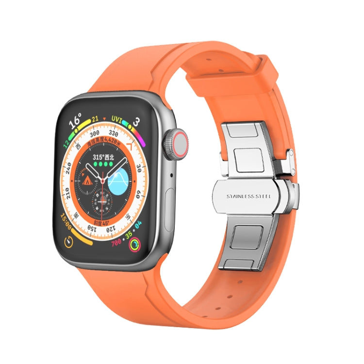 Metal Butterfly Buckle Silicone Watch Band For Apple Watch 3 42mm(Orange) - Watch Bands by PMC TechLife | Online Shopping South Africa | PMC TechLife