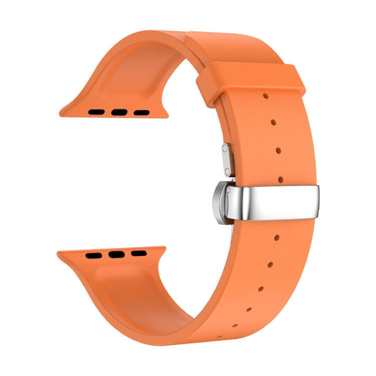 Metal Butterfly Buckle Silicone Watch Band For Apple Watch 3 42mm(Orange) - Watch Bands by PMC TechLife | Online Shopping South Africa | PMC TechLife