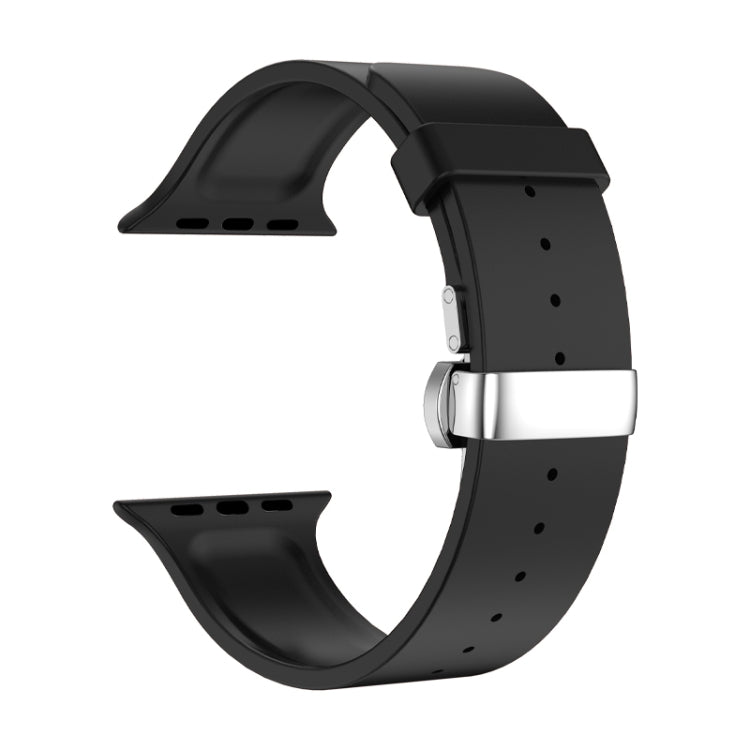 Metal Butterfly Buckle Silicone Watch Band For Apple Watch 2 42mm(Black) - Watch Bands by PMC TechLife | Online Shopping South Africa | PMC TechLife