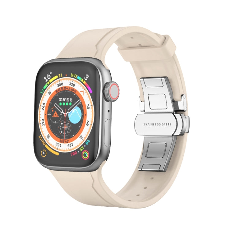 Metal Butterfly Buckle Silicone Watch Band For Apple Watch 2 38mm(Starlight Color) - Watch Bands by PMC TechLife | Online Shopping South Africa | PMC TechLife