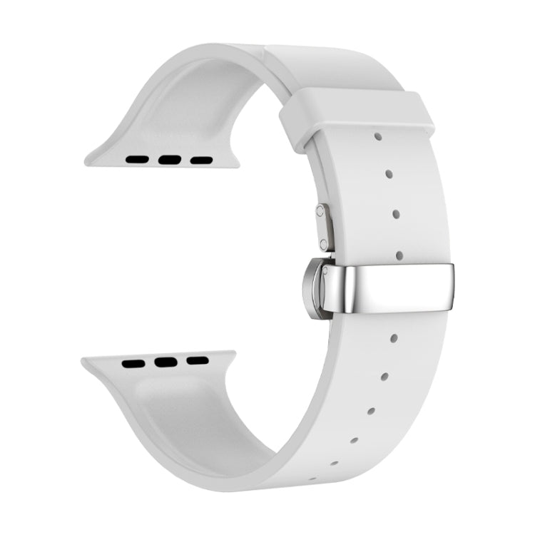 Metal Butterfly Buckle Silicone Watch Band For Apple Watch 9 41mm(White) - Watch Bands by PMC TechLife | Online Shopping South Africa | PMC TechLife