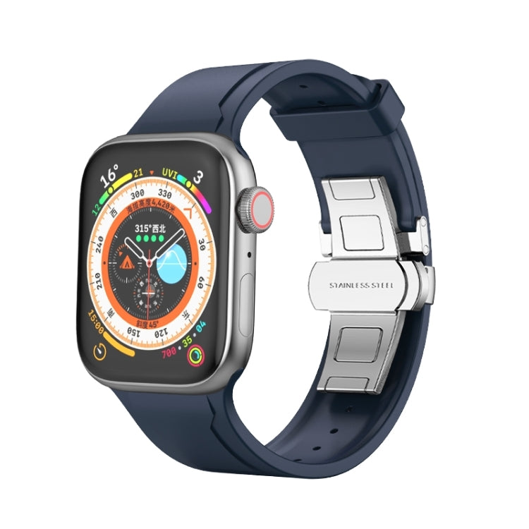 Metal Butterfly Buckle Silicone Watch Band For Apple Watch 9 41mm(Blue) - Watch Bands by PMC TechLife | Online Shopping South Africa | PMC TechLife