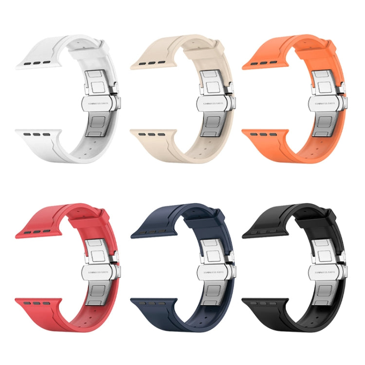 Metal Butterfly Buckle Silicone Watch Band For Apple Watch 2 38mm(White) - Watch Bands by PMC TechLife | Online Shopping South Africa | PMC TechLife