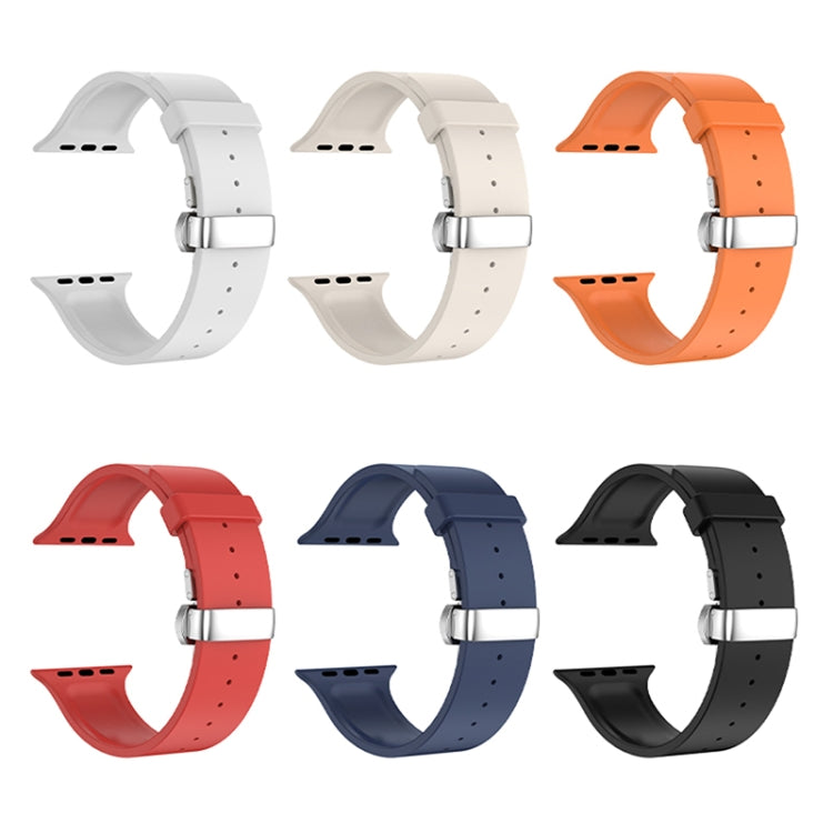 Metal Butterfly Buckle Silicone Watch Band For Apple Watch 7 45mm(Blue) - Watch Bands by PMC TechLife | Online Shopping South Africa | PMC TechLife