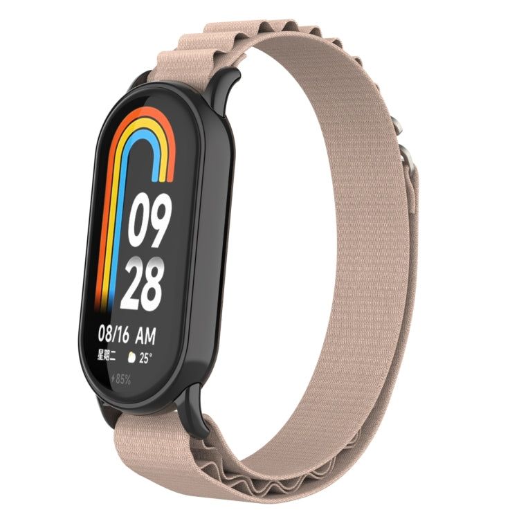 For Xiaomi Mi Band 8 Metal Plug Loop Nylon Watch Band(Black+Apricot) - Watch Bands by PMC TechLife | Online Shopping South Africa | PMC TechLife