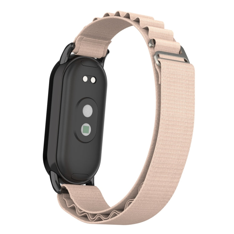 For Xiaomi Mi Band 8 Metal Plug Loop Nylon Watch Band(Black+Apricot) - Watch Bands by PMC TechLife | Online Shopping South Africa | PMC TechLife