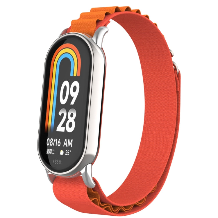For Xiaomi Mi Band 8 Metal Plug Loop Nylon Watch Band(Silver+Orange) - Watch Bands by PMC TechLife | Online Shopping South Africa | PMC TechLife