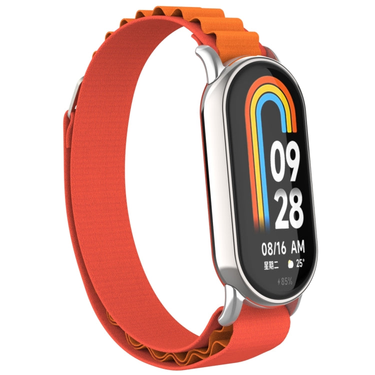For Xiaomi Mi Band 8 Metal Plug Loop Nylon Watch Band(Silver+Orange) - Watch Bands by PMC TechLife | Online Shopping South Africa | PMC TechLife