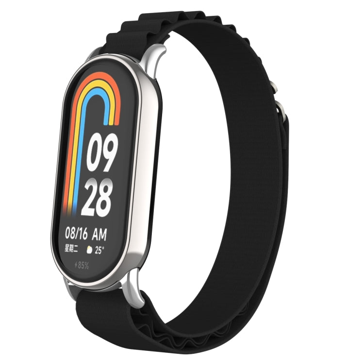 For Xiaomi Mi Band 8 Metal Plug Loop Nylon Watch Band(Silver+Black) - Watch Bands by PMC TechLife | Online Shopping South Africa | PMC TechLife