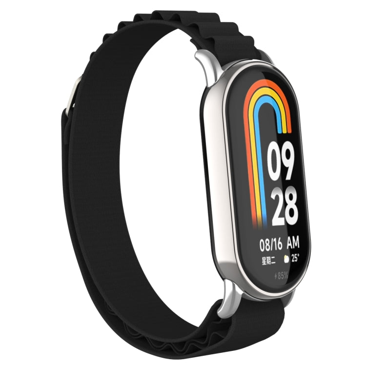 For Xiaomi Mi Band 8 Metal Plug Loop Nylon Watch Band(Silver+Black) - Watch Bands by PMC TechLife | Online Shopping South Africa | PMC TechLife