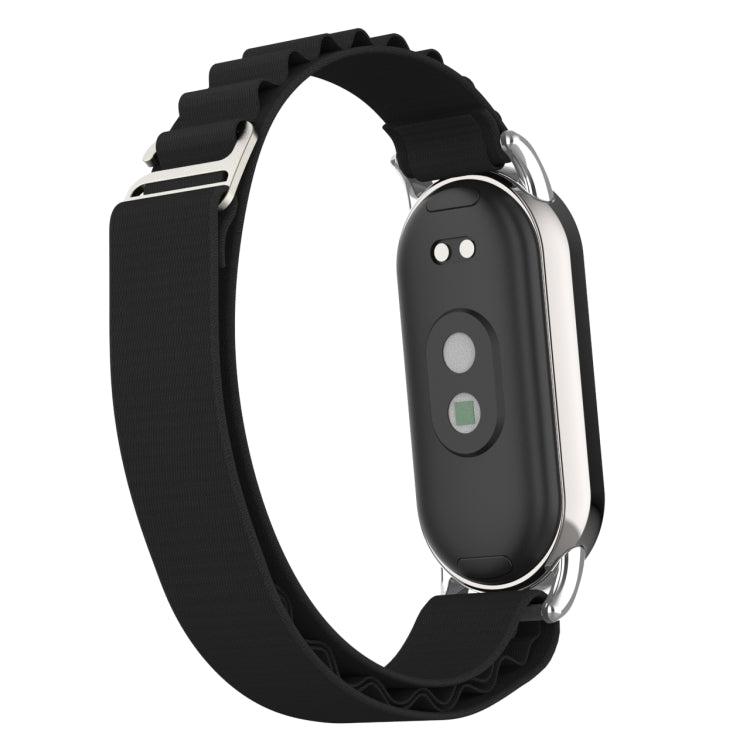 For Xiaomi Mi Band 8 Metal Plug Loop Nylon Watch Band(Silver+Black) - Watch Bands by PMC TechLife | Online Shopping South Africa | PMC TechLife