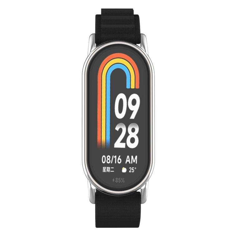 For Xiaomi Mi Band 8 Metal Plug Loop Nylon Watch Band(Silver+Black) - Watch Bands by PMC TechLife | Online Shopping South Africa | PMC TechLife