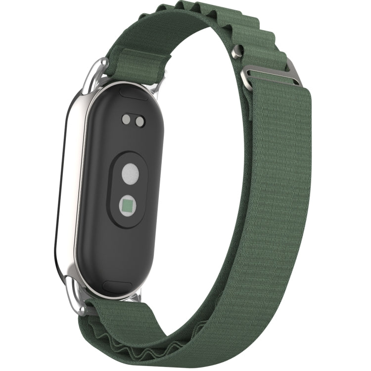 For Xiaomi Mi Band 8 Metal Plug Loop Nylon Watch Band(Silver+Army Green) - Watch Bands by PMC TechLife | Online Shopping South Africa | PMC TechLife