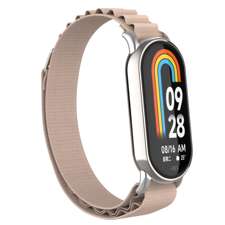For Xiaomi Mi Band 8 Metal Plug Loop Nylon Watch Band(Silver+Apricot) - Watch Bands by PMC TechLife | Online Shopping South Africa | PMC TechLife