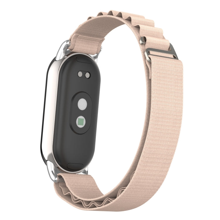 For Xiaomi Mi Band 8 Metal Plug Loop Nylon Watch Band(Silver+Apricot) - Watch Bands by PMC TechLife | Online Shopping South Africa | PMC TechLife