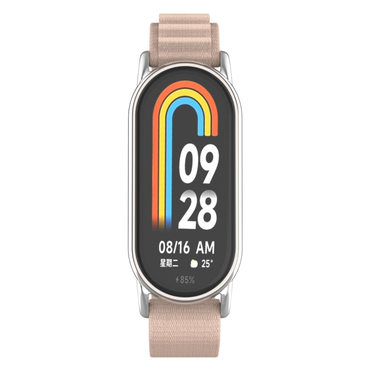 For Xiaomi Mi Band 8 Metal Plug Loop Nylon Watch Band(Silver+Apricot) - Watch Bands by PMC TechLife | Online Shopping South Africa | PMC TechLife