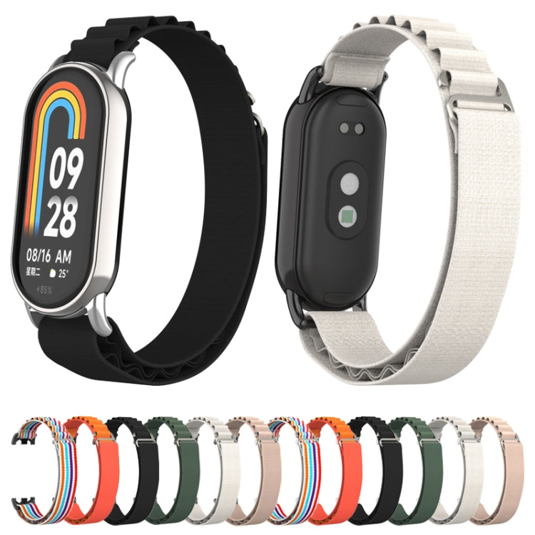 For Xiaomi Mi Band 8 Metal Plug Loop Nylon Watch Band(Silver+Army Green) - Watch Bands by PMC TechLife | Online Shopping South Africa | PMC TechLife