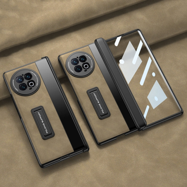 For vivo X Fold2 GKK Integrated Frosted Fold Hinge Leather Phone Case with Holder(Brown) - free shipping - PMC TechLife - Order now!