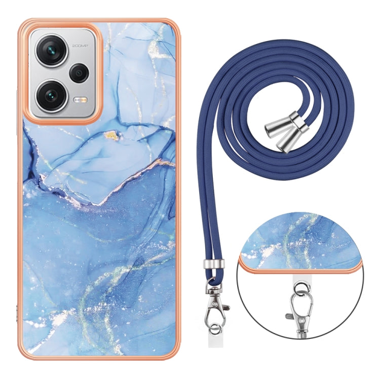 For Xiaomi Redmi Note 12 Pro+ Electroplating Marble Dual-side IMD Phone Case with Lanyard(Blue 018) - free shipping - PMC TechLife - Order now!