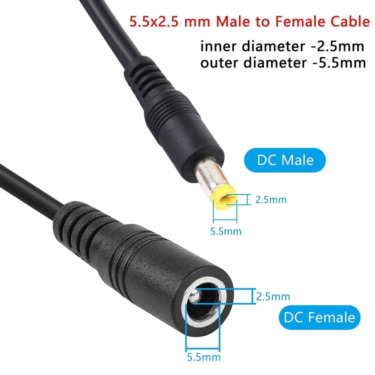 8A 5.5 x 2.5mm Female to Male DC Power Extension Cable, Cable Length:3m(Black) - Universal Power Adapter by PMC TechLife | Online Shopping South Africa | PMC TechLife