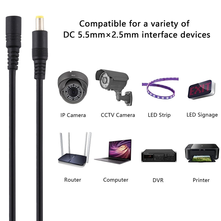 8A 5.5 x 2.5mm Female to Male DC Power Extension Cable, Cable Length:3m(Black) - Universal Power Adapter by PMC TechLife | Online Shopping South Africa | PMC TechLife