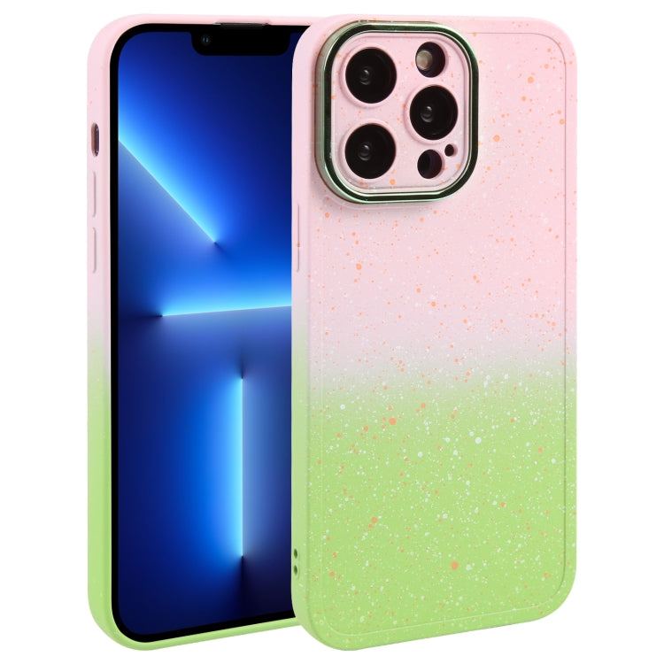 For iPhone 13 Pro Gradient Starry Silicone Phone Case with Lens Film(Pink Green) - free shipping - PMC TechLife - Order now!