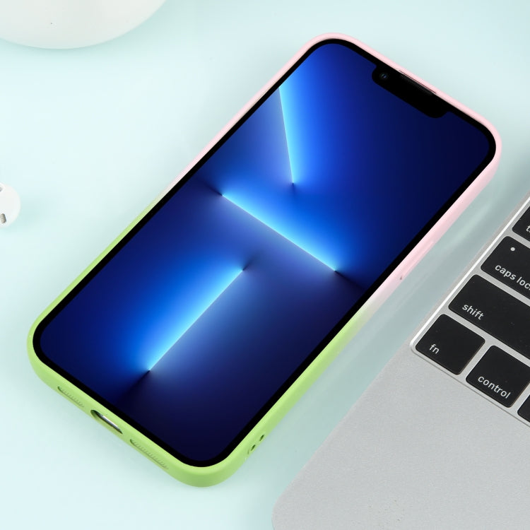 For iPhone 13 Pro Gradient Starry Silicone Phone Case with Lens Film(Pink Green) - free shipping - PMC TechLife - Order now!