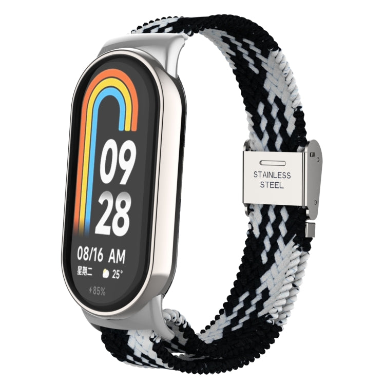 For Xiaomi Mi Band 8 Metal Head + Adjustable Nylon Braided Steel Buckle Watch Band(Black White) - Watch Bands by PMC TechLife | Online Shopping South Africa | PMC TechLife
