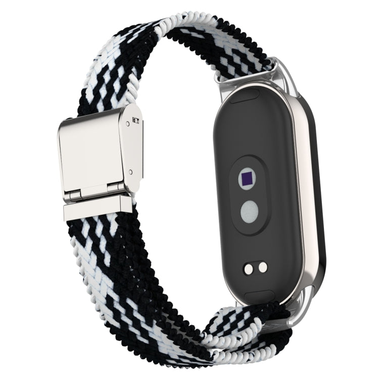 For Xiaomi Mi Band 8 Metal Head + Adjustable Nylon Braided Steel Buckle Watch Band(Black White) - Watch Bands by PMC TechLife | Online Shopping South Africa | PMC TechLife