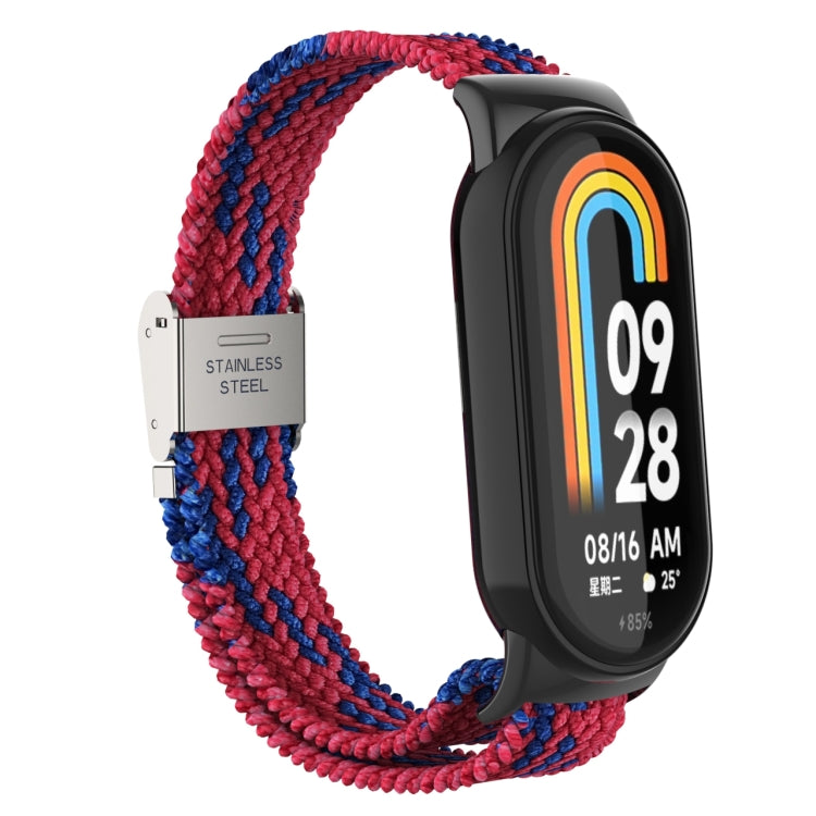 For Xiaomi Mi Band 8 Metal Head + Adjustable Nylon Braided Steel Buckle Watch Band(Red Blue) - Watch Bands by PMC TechLife | Online Shopping South Africa | PMC TechLife
