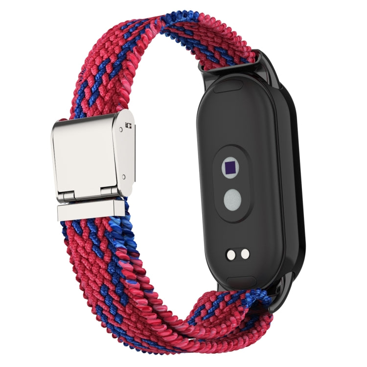 For Xiaomi Mi Band 8 Metal Head + Adjustable Nylon Braided Steel Buckle Watch Band(Red Blue) - Watch Bands by PMC TechLife | Online Shopping South Africa | PMC TechLife
