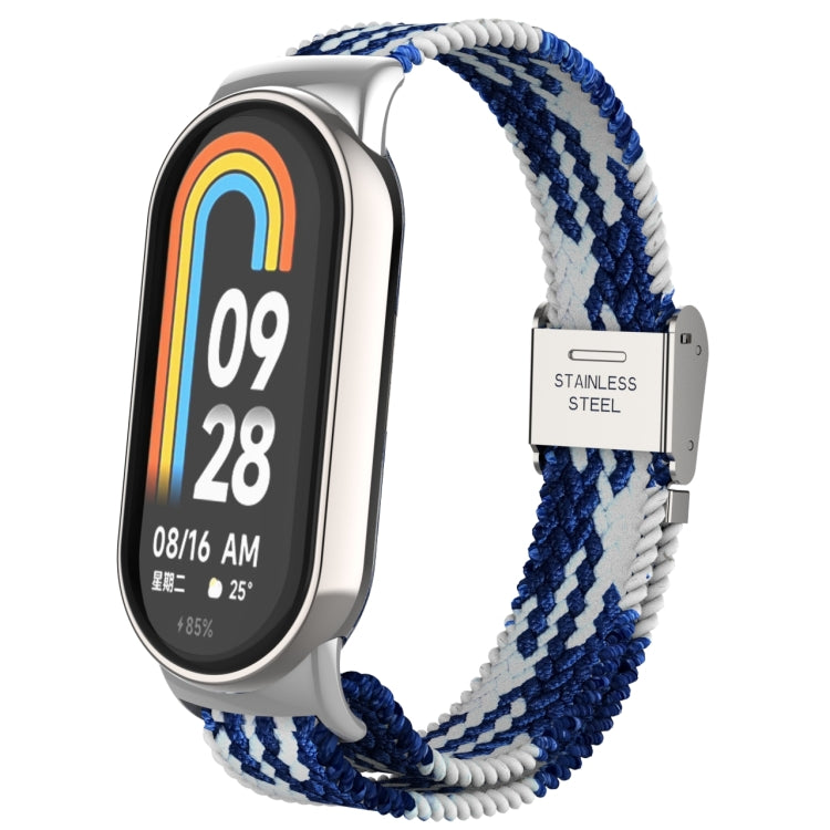For Xiaomi Mi Band 8 Metal Head + Adjustable Nylon Braided Steel Buckle Watch Band(Blue White) - Watch Bands by PMC TechLife | Online Shopping South Africa | PMC TechLife