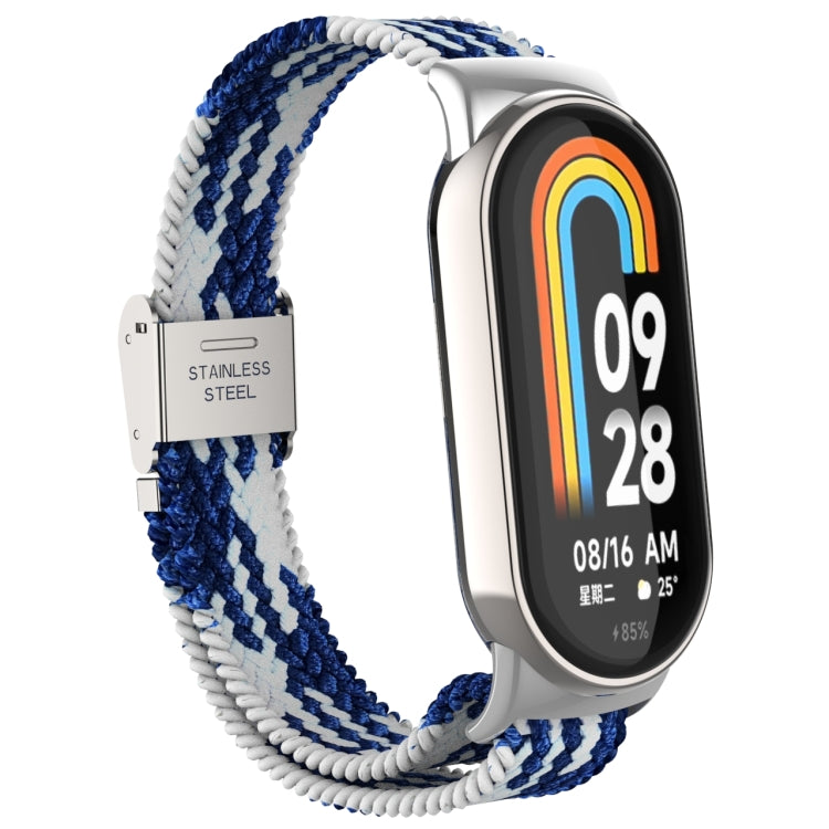 For Xiaomi Mi Band 8 Metal Head + Adjustable Nylon Braided Steel Buckle Watch Band(Blue White) - Watch Bands by PMC TechLife | Online Shopping South Africa | PMC TechLife