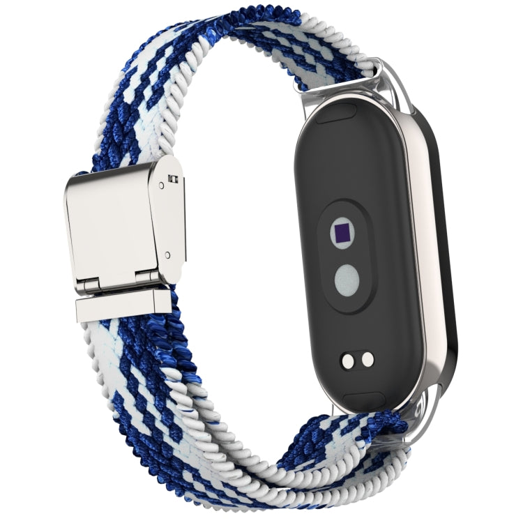 For Xiaomi Mi Band 8 Metal Head + Adjustable Nylon Braided Steel Buckle Watch Band(Blue White) - Watch Bands by PMC TechLife | Online Shopping South Africa | PMC TechLife