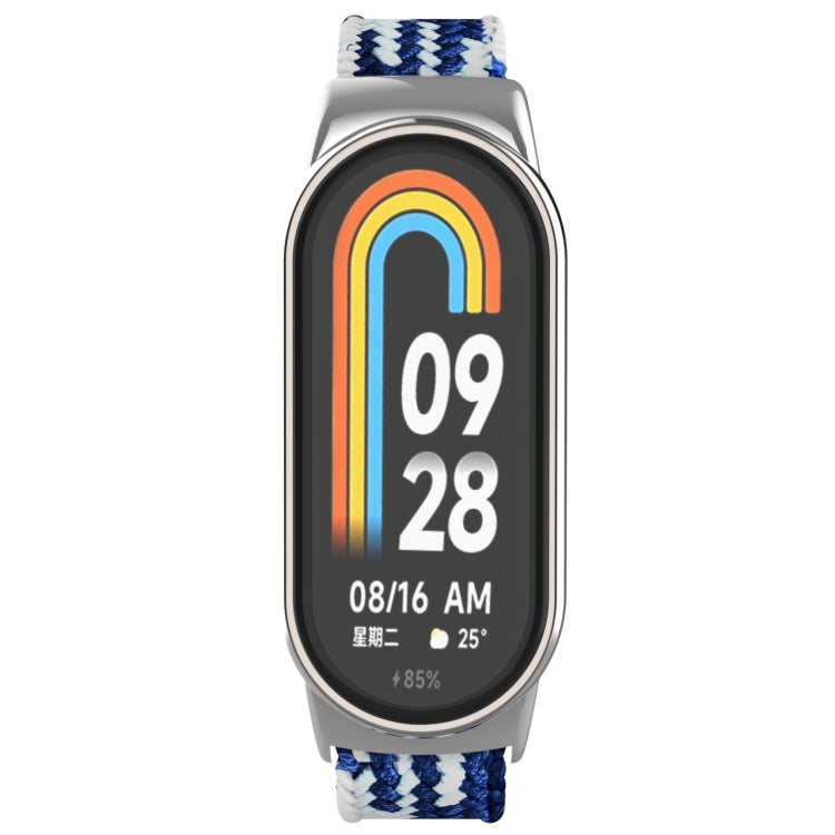 For Xiaomi Mi Band 8 Metal Head + Adjustable Nylon Braided Steel Buckle Watch Band(Blue White) - Watch Bands by PMC TechLife | Online Shopping South Africa | PMC TechLife