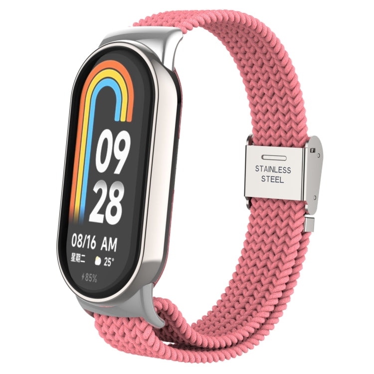 For Xiaomi Mi Band 8 Metal Head + Adjustable Nylon Braided Steel Buckle Watch Band(Pink) - Watch Bands by PMC TechLife | Online Shopping South Africa | PMC TechLife