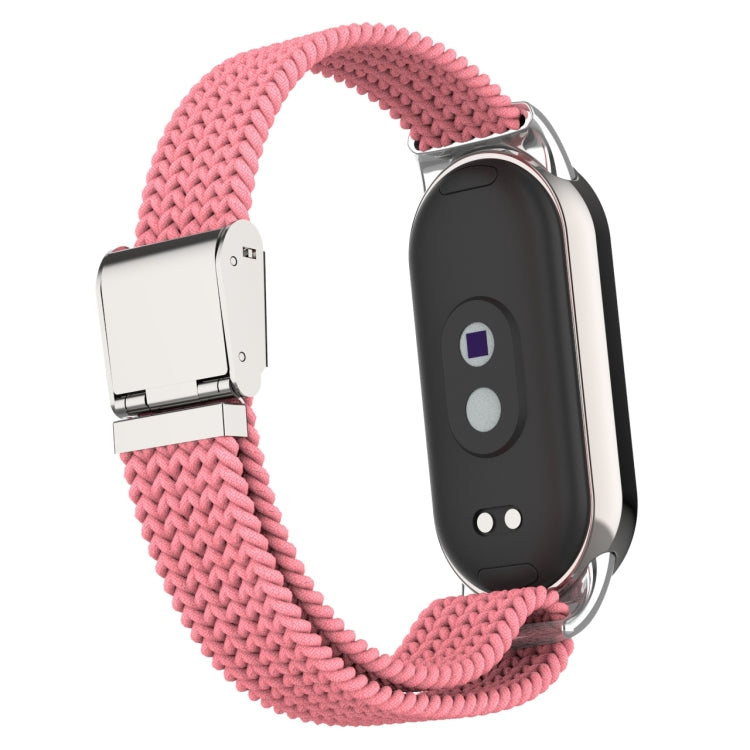 For Xiaomi Mi Band 8 Metal Head + Adjustable Nylon Braided Steel Buckle Watch Band(Pink) - Watch Bands by PMC TechLife | Online Shopping South Africa | PMC TechLife