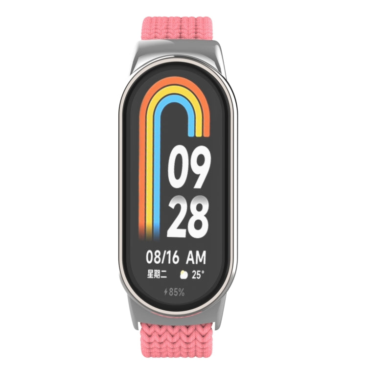 For Xiaomi Mi Band 8 Metal Head + Adjustable Nylon Braided Steel Buckle Watch Band(Pink) - Watch Bands by PMC TechLife | Online Shopping South Africa | PMC TechLife
