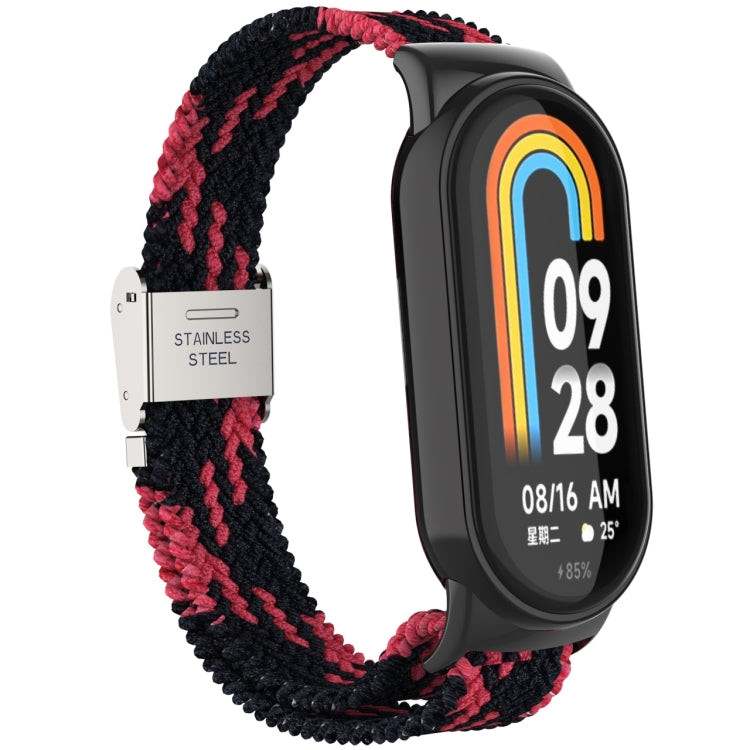 For Xiaomi Mi Band 8 Metal Head + Adjustable Nylon Braided Steel Buckle Watch Band(Black Red) - Watch Bands by PMC TechLife | Online Shopping South Africa | PMC TechLife