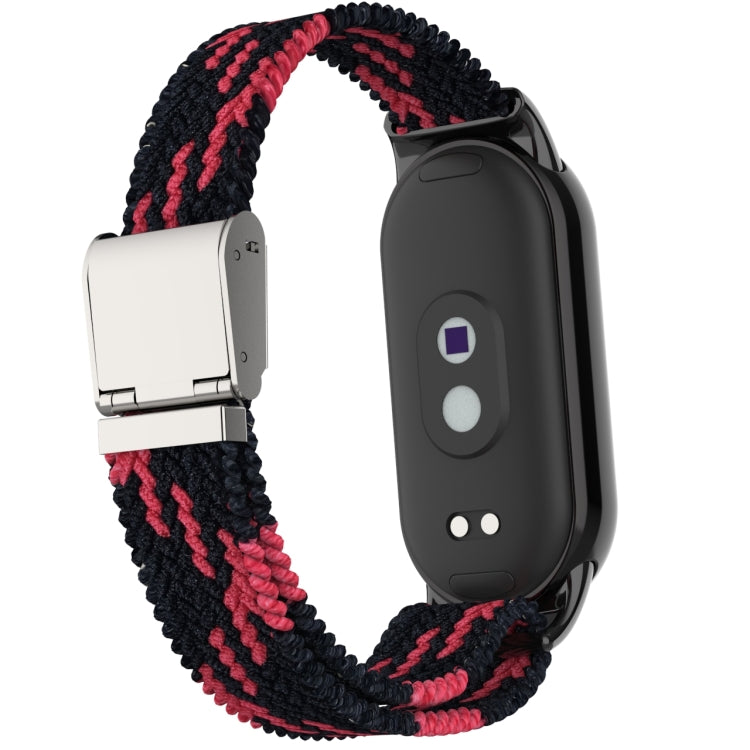 For Xiaomi Mi Band 8 Metal Head + Adjustable Nylon Braided Steel Buckle Watch Band(Black Red) - Watch Bands by PMC TechLife | Online Shopping South Africa | PMC TechLife