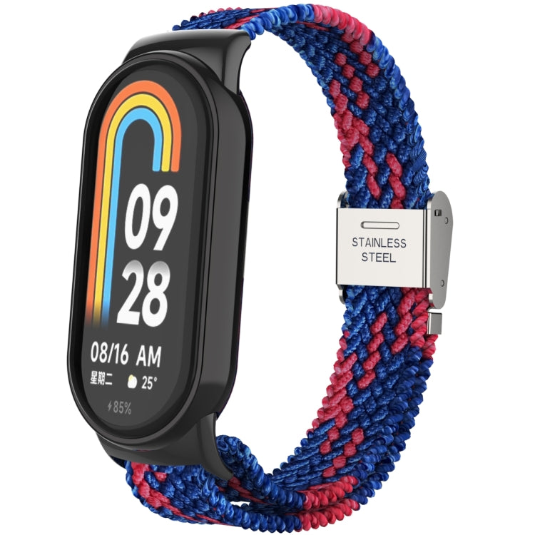 For Xiaomi Mi Band 8 Metal Head + Adjustable Nylon Braided Steel Buckle Watch Band(Blue Red) - Watch Bands by PMC TechLife | Online Shopping South Africa | PMC TechLife