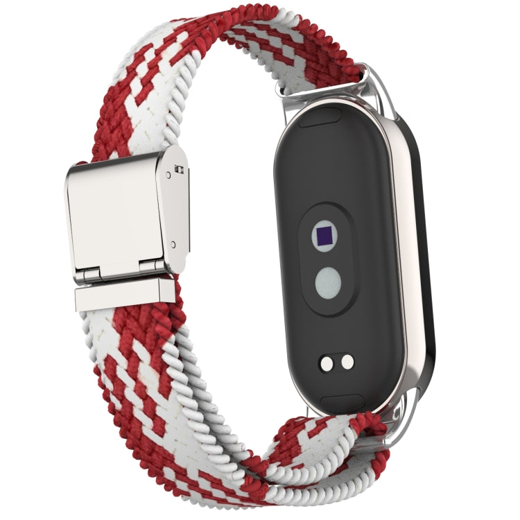 For Xiaomi Mi Band 8 Metal Head + Adjustable Nylon Braided Steel Buckle Watch Band(Red White) - Watch Bands by PMC TechLife | Online Shopping South Africa | PMC TechLife