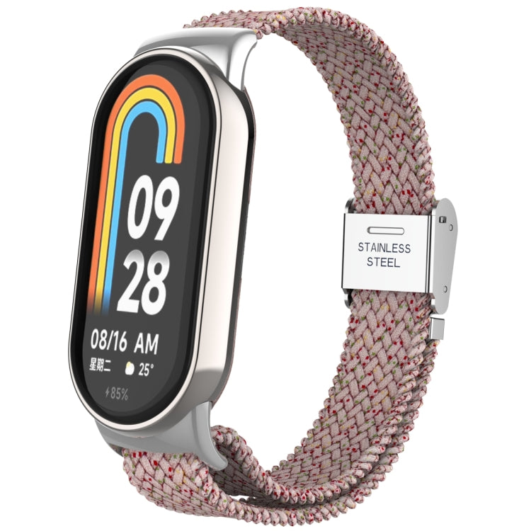 For Xiaomi Mi Band 8 Metal Head + Adjustable Nylon Braided Steel Buckle Watch Band(Starlight Pink) - Watch Bands by PMC TechLife | Online Shopping South Africa | PMC TechLife