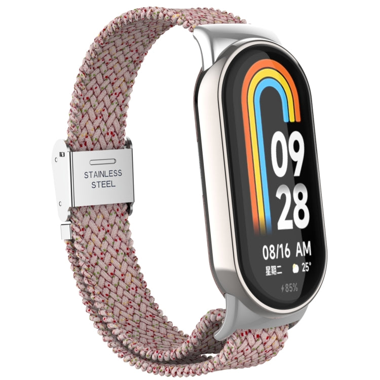 For Xiaomi Mi Band 8 Metal Head + Adjustable Nylon Braided Steel Buckle Watch Band(Starlight Pink) - Watch Bands by PMC TechLife | Online Shopping South Africa | PMC TechLife
