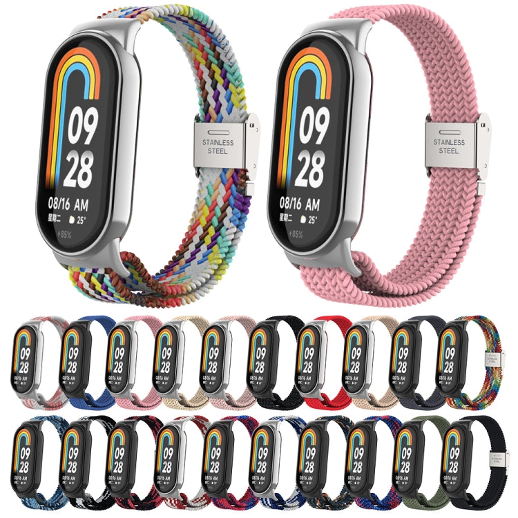 For Xiaomi Mi Band 8 Metal Head + Adjustable Nylon Braided Steel Buckle Watch Band(Pink) - Watch Bands by PMC TechLife | Online Shopping South Africa | PMC TechLife