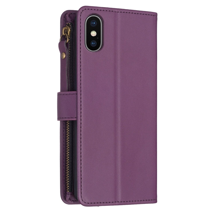 For iPhone XS / X 9 Card Slots Zipper Wallet Leather Flip Phone Case(Dark Purple) - free shipping - PMC TechLife - Order now!