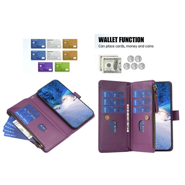 For iPhone XS / X 9 Card Slots Zipper Wallet Leather Flip Phone Case(Dark Purple) - free shipping - PMC TechLife - Order now!