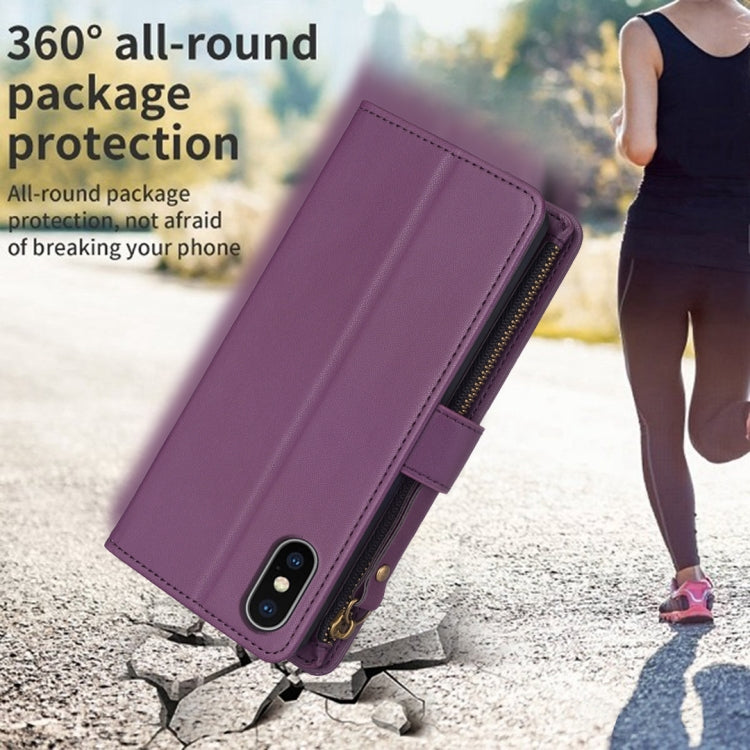 For iPhone XS / X 9 Card Slots Zipper Wallet Leather Flip Phone Case(Dark Purple) - free shipping - PMC TechLife - Order now!