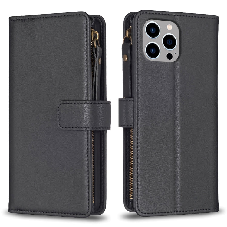 For iPhone 12 Pro Max 9 Card Slots Zipper Wallet Leather Flip Phone Case(Black) - free shipping - PMC TechLife - Order now!